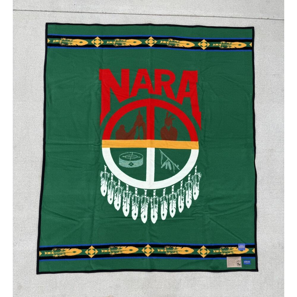 NWT Pendleton NARA Wool Blanket 80"x64” Green/Red Limited Edition * READ